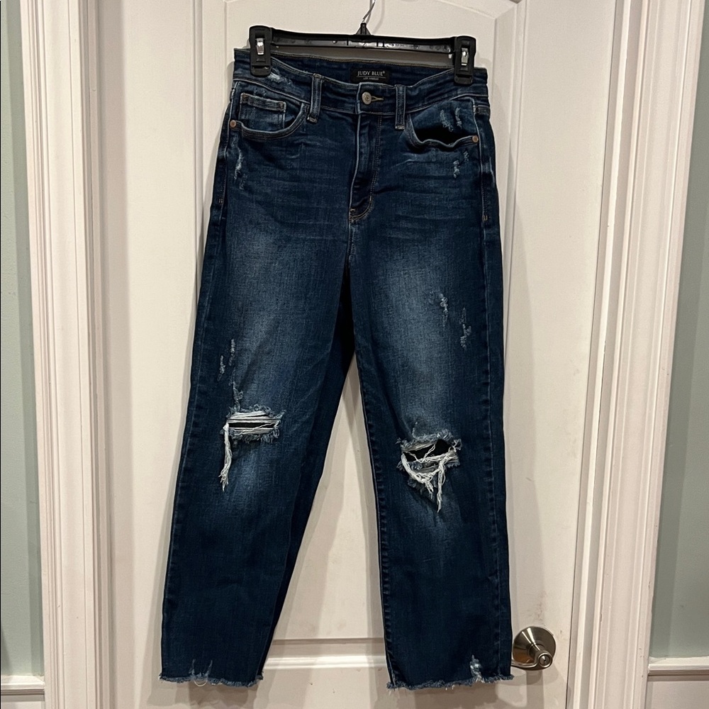 Judy Blue Dark Blue Distressed Boyfriend Jeans